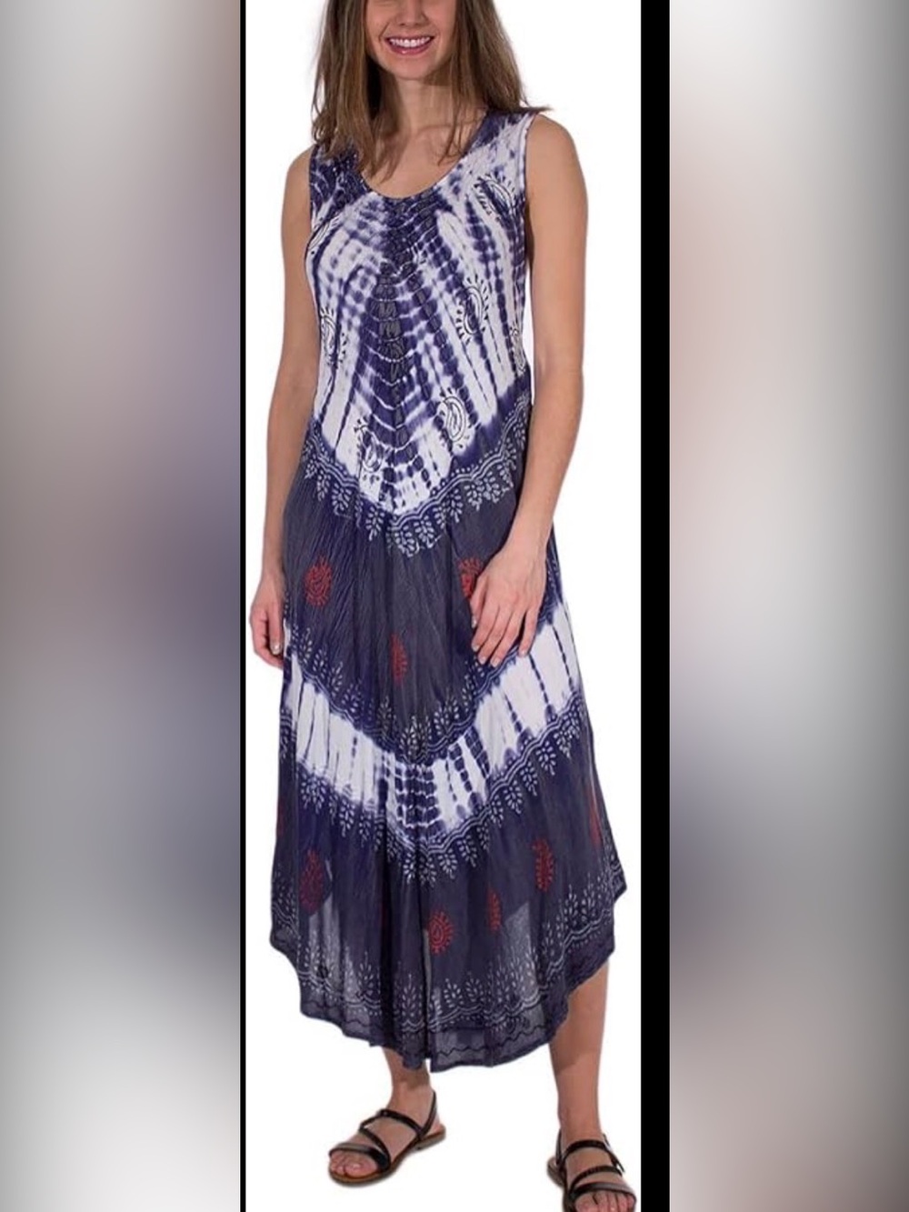 Size large- Sleeveless, bohemian maxi dress -asymmetrical hemline- blue